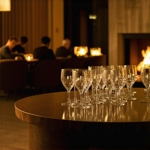 Professional servers clearing glassware discreetly in a luxury home lounge.