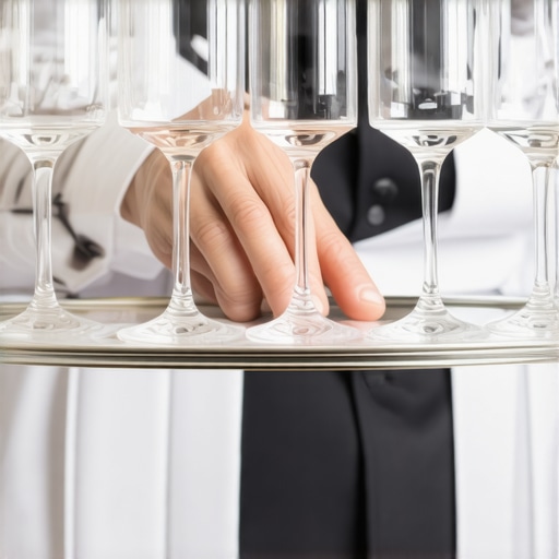 Professional non-slip catering tray with crystal glassware
