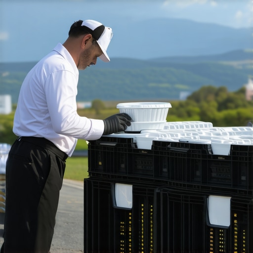 Professional server managing event delivery and logistics at a remote luxury wedding venue