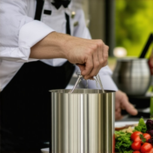 Professional chef using precision cooking tools for a wedding feast
