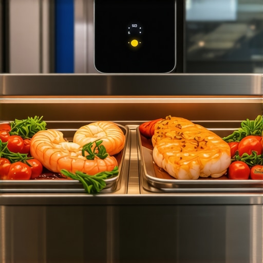Professional IoT sensor monitoring cold chain logistics for corporate catering.