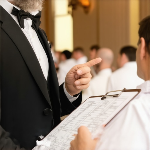 A professional lead server coordinating a catering team for a wedding reception.
