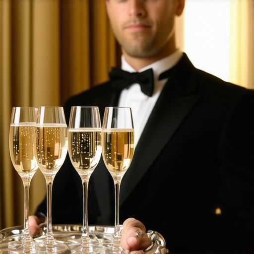 Professional wedding server with champagne tray