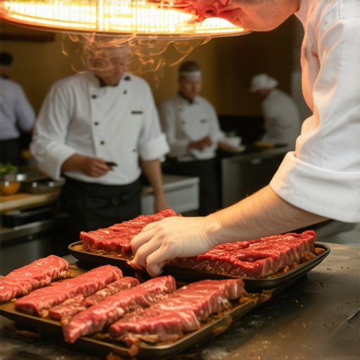 Private chef using infrared heat lamp for dinner service