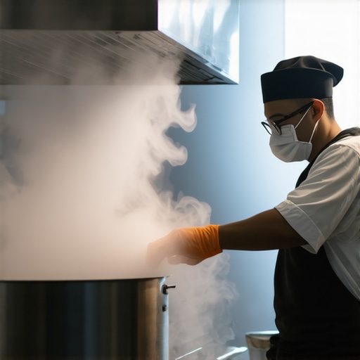 Professional chef managing steam and air quality to prevent aerosolized allergen cross-contact.