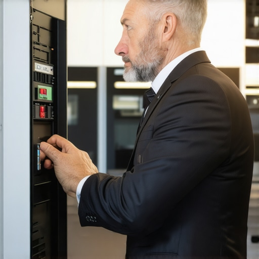 A professional inspecting an estate's electrical panel to ensure kitchen equipment compatibility.