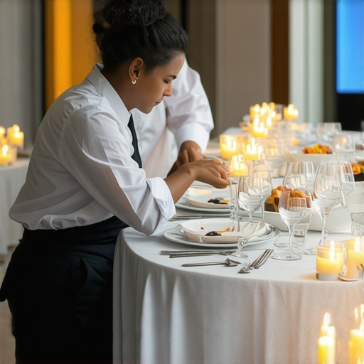 Private chef and event coordinator preparing a luxury dining space