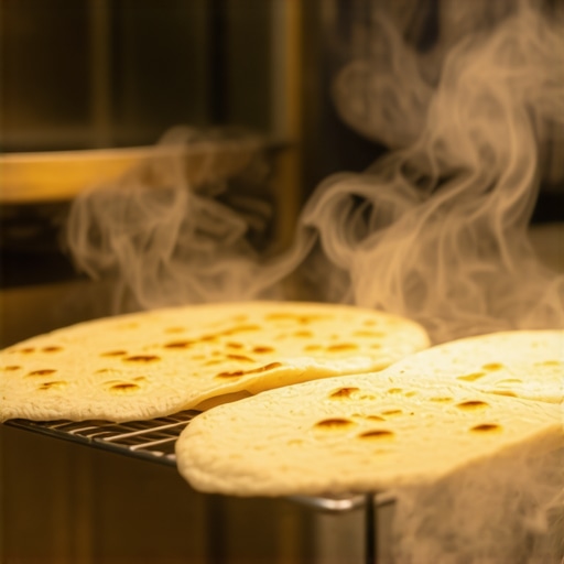 A professional chef crisping taco shells in a high-velocity convection oven to restore texture.