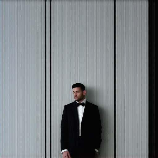 A professional server standing in a sound-proofed service corridor during a luxury wedding event.