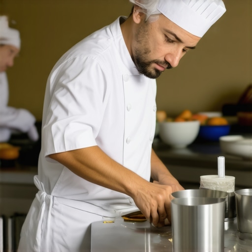 A professional private chef cleaning a luxury kitchen after a wedding service.