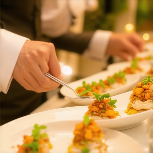 A private chef briefing elegant wedding servers before a luxury reception