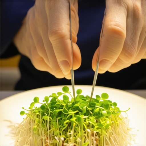 A private chef using specialized LED lighting to garnish a wedding plate for perfect color accuracy.