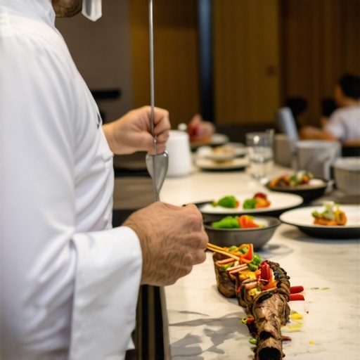 A professional private chef focusing on plating in a modern apartment kitchen
