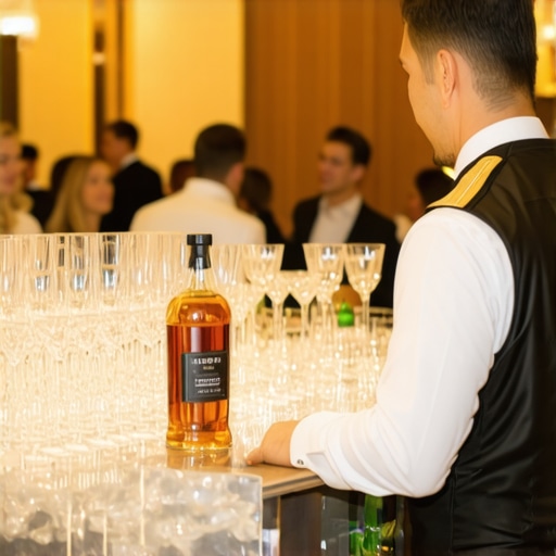 A lead server managing high-end beverage service at a luxury private event.