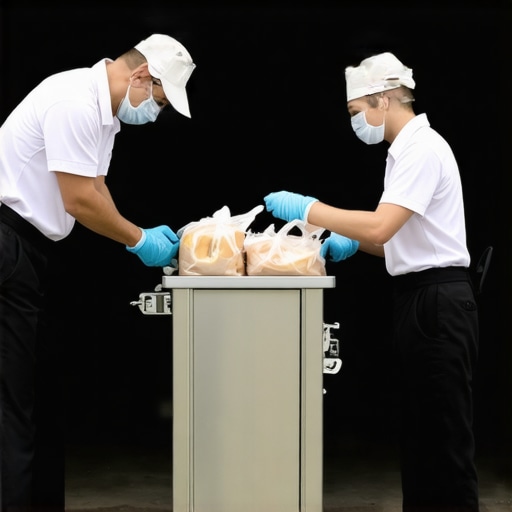 Catering staff ensuring food bags never touch the ground during delivery.