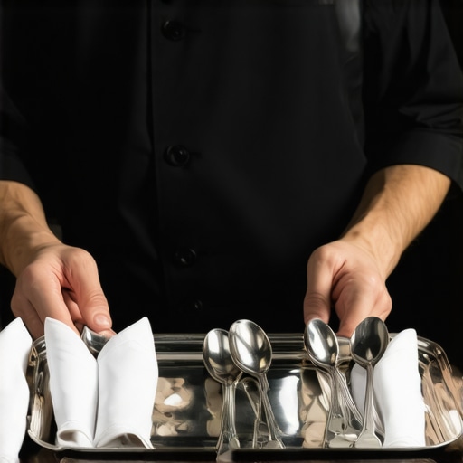 Professional Catering Lead Performing Kit Check Professional server inspecting catering equipment for an event.