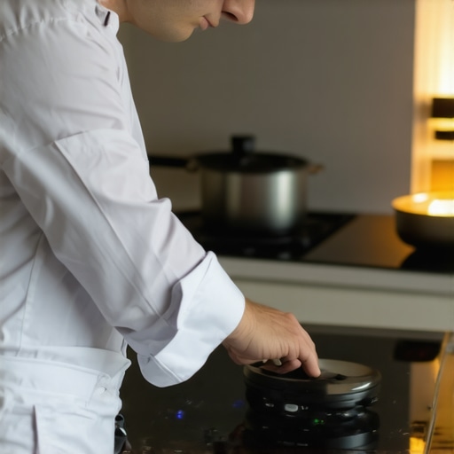 Private chef using high-end residential kitchen appliances for a gourmet dinner.