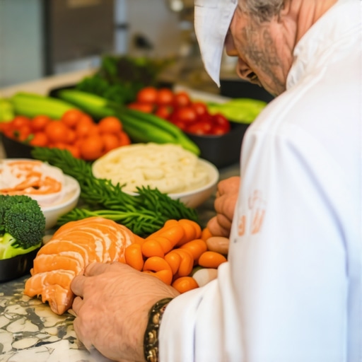 A private chef vetting fresh ingredients for a high-stakes corporate dinner event.