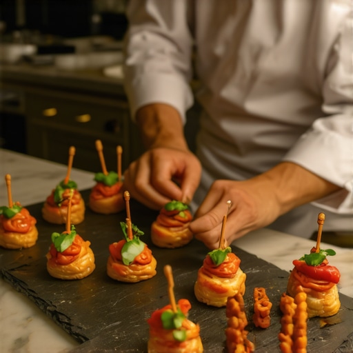 A private chef preparing high-end corporate catering in an office setting