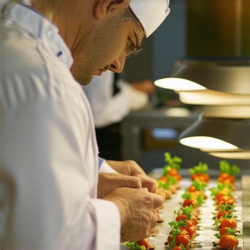 A private chef and server working together in a high-end kitchen to plate multi-course meals.