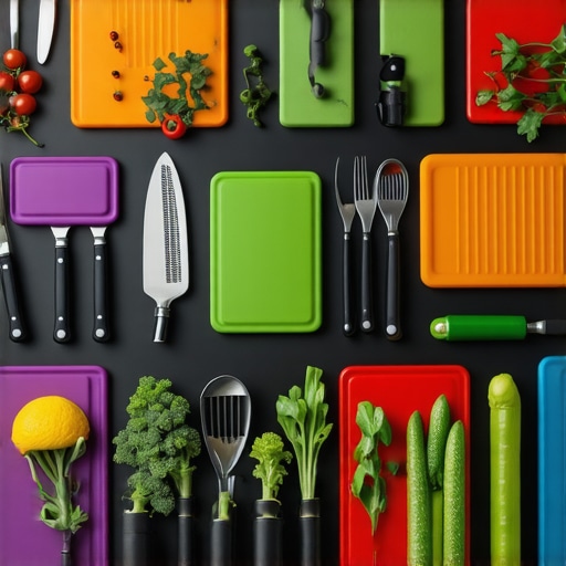 High-end kitchen island featuring color-coded cutting boards to prevent cross-contamination in a private chef setting.