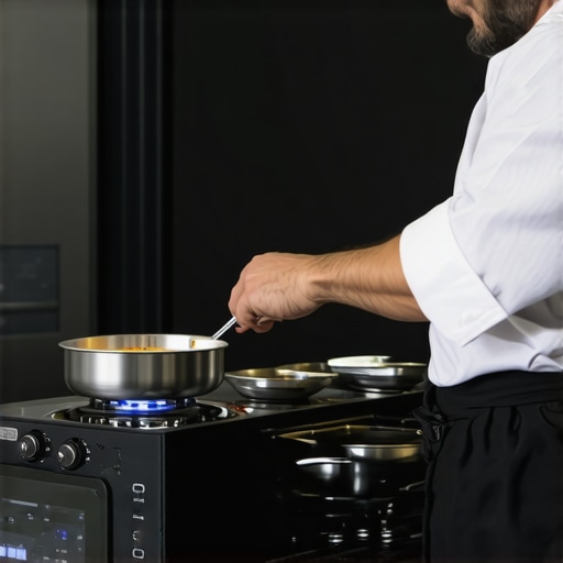 A private chef utilizing advanced cooking tools and bright lighting in a residential kitchen space for a high-end event.