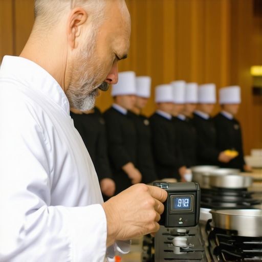 A private chef and server team preparing for a luxury wedding event in a high-end home kitchen.