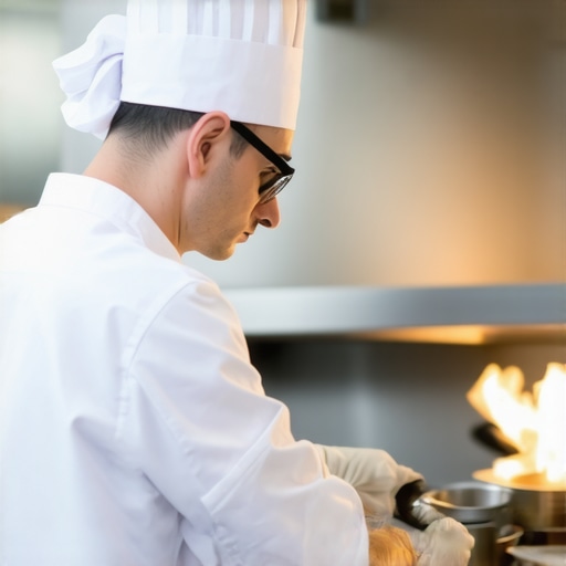 High-end private chef maintaining a sterile and safe kitchen environment during a luxury event.