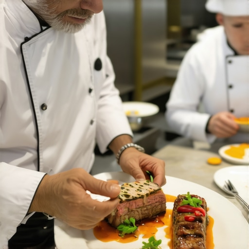 A private chef and server coordinating in a high-end kitchen for a luxury event.