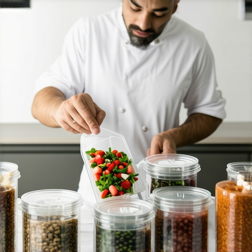 A chef organizing gourmet leftovers into containers for preservation