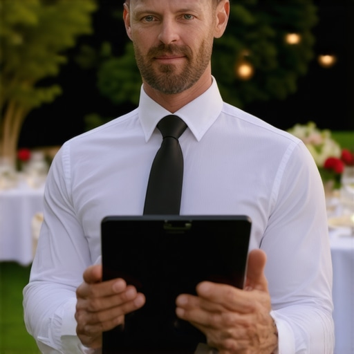 An expert server managing the technical and logistical flow of a backyard event.