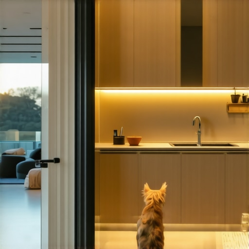 A transparent glass partition separates a luxury kitchen from the rest of the home to ensure safety and hygiene during a private chef event.