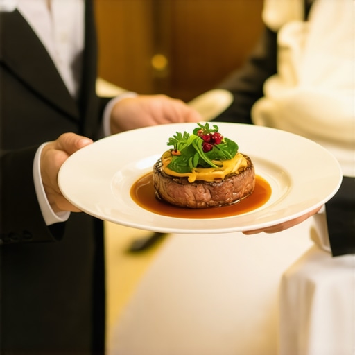 A private chef and server coordinating meal delivery at a luxury wedding reception.