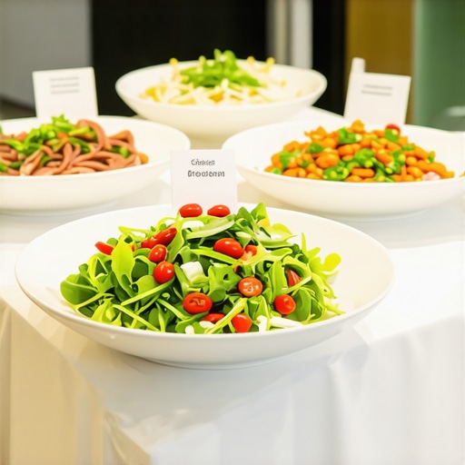 A clean and organized corporate catering layout in a modern office breakroom.