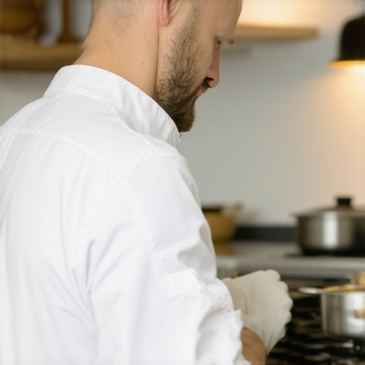 Professional Private Chef Inspecting Kitchen Appliances A private chef preparing for a luxury event by checking the kitchen equipment