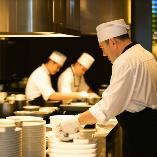 A clean and organized kitchen during a high-end private chef event