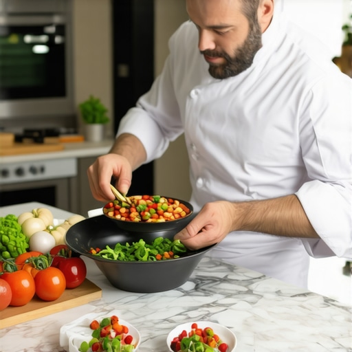 A private chef focusing on culinary precision in a luxury home kitchen setting.