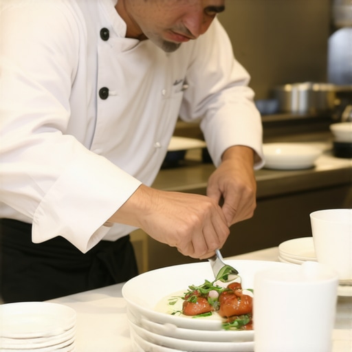 A private chef carefully plating gourmet food for a luxury wedding service.
