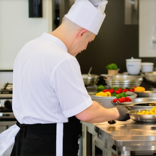 A private chef setting up professional culinary equipment in a luxury home kitchen.