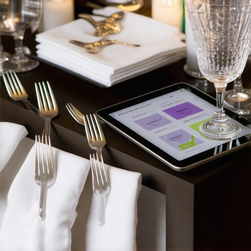 A high-end satellite service station with polished silverware and linens for wedding catering.