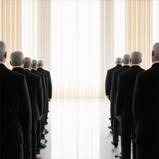 A team of wedding servers undergoing a formal uniform check before a luxury reception.