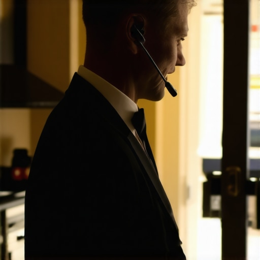 A wedding server with a radio headset ensuring seamless communication between the private chef and the front-of-house team.