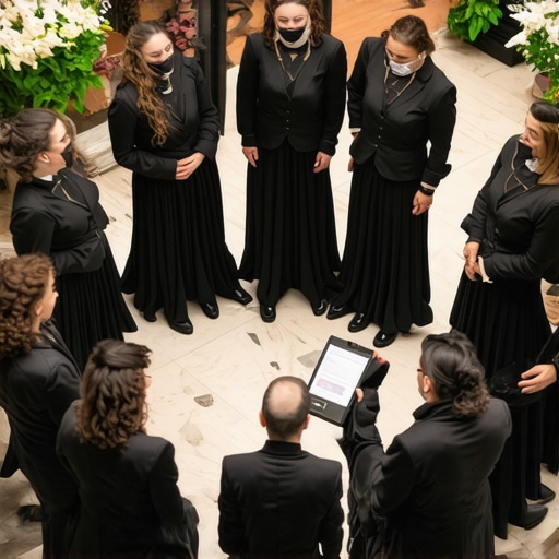 Professional Staff Pre-Event Briefing A team of professional servers receiving a briefing before a luxury wedding event