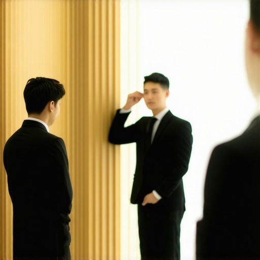 A server in a formal black uniform preparing for a luxury wedding reception in a designated staff zone.