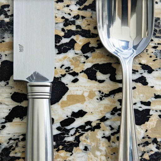 Side-by-side view of industrial kitchen tools and residential silver.