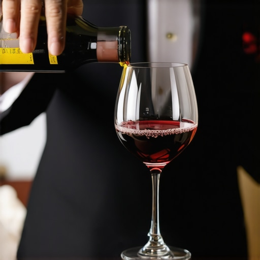 Close-up of a professional wedding server pouring wine with precision and elegance
