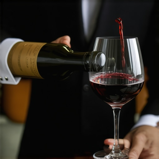 A server pouring vintage wine into a crystal glass during a high-stakes corporate meeting.