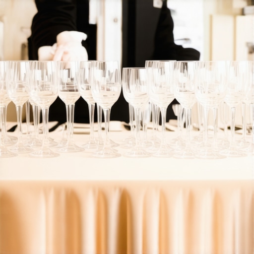 A server clearing glassware from a high-top cocktail table to maintain event cleanliness