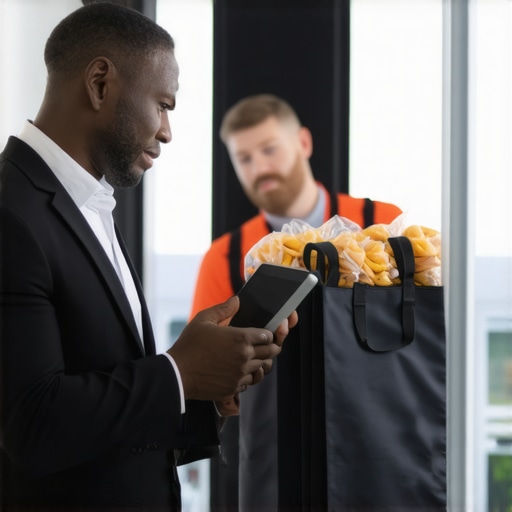 Corporate office manager verifying delivery manifest on a tablet