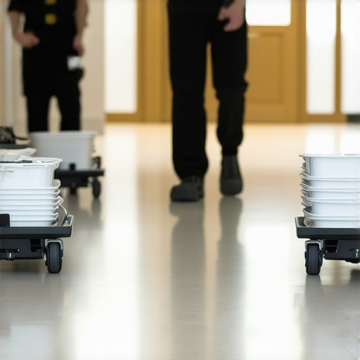 Catering team installing floor protection to prevent damage during the cleanup phase.